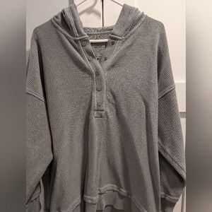 Aerie Textured Henley Hoodie in Royal Palm